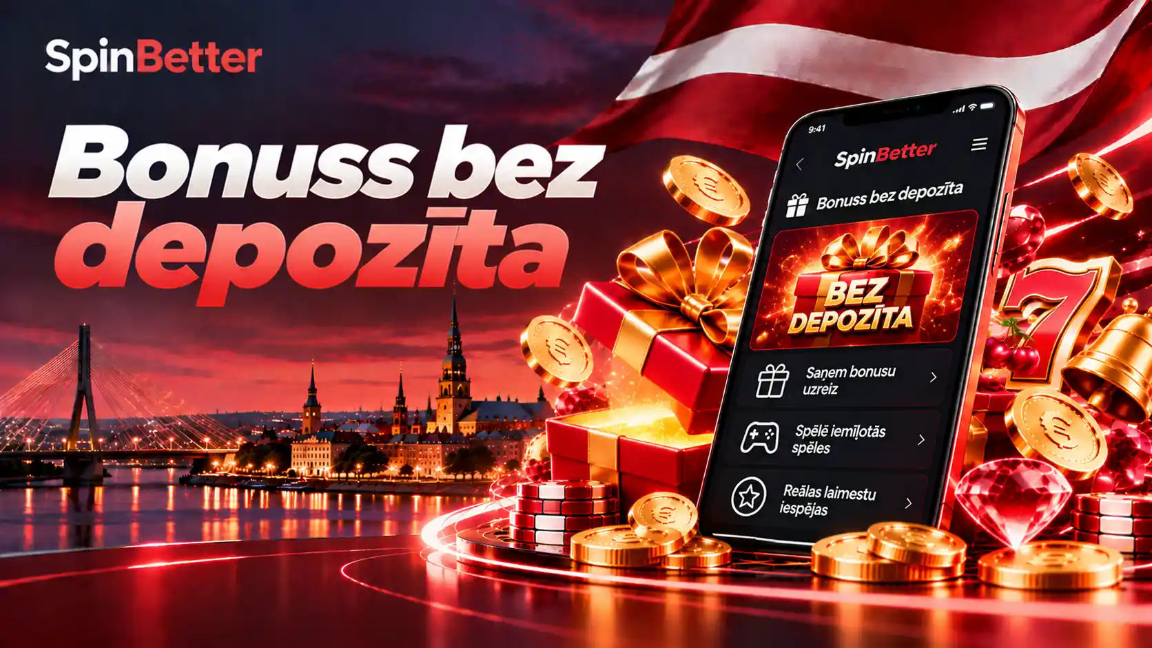 Bonuss bez depozīta SpinBetter lietotnē: dāvanu kaste un izvēlne ar bezmaksas piedāvājumiem